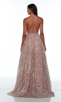 ALYCE PARIS Sparkling Sequined Ball Gown in rose gold - women's dress - detail view