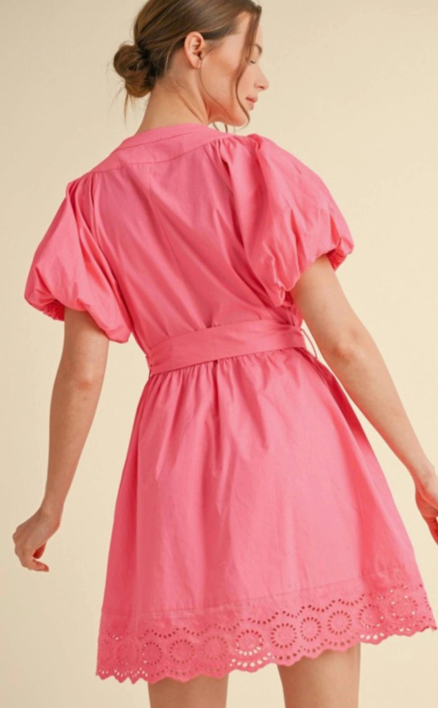 Jodifl Puff Sleeve Dress in pink - women's dress - detail view