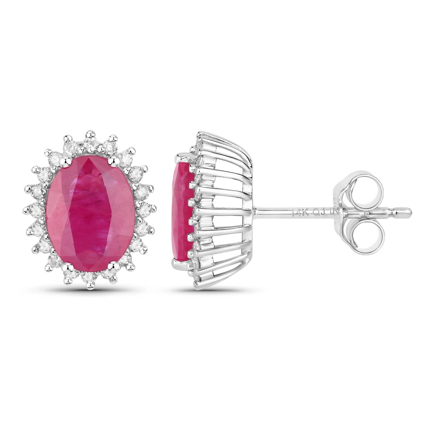 Diana M Jewels Women's Oval Natural Ruby Stud Earrings (3.14 Ct) - Signature Plus in 14k white gold - women's jewelry - detail view