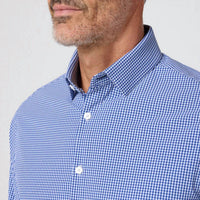 Mizzen + Main Leeward Trim Fit Long Sleeve Dress Shirt in cobalt ian gingham - men's shirt - detail view