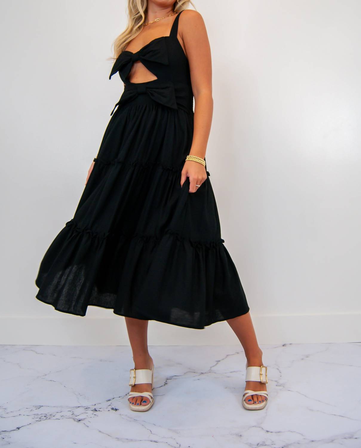 So Me - Cut Out Bow Tiered Dress
