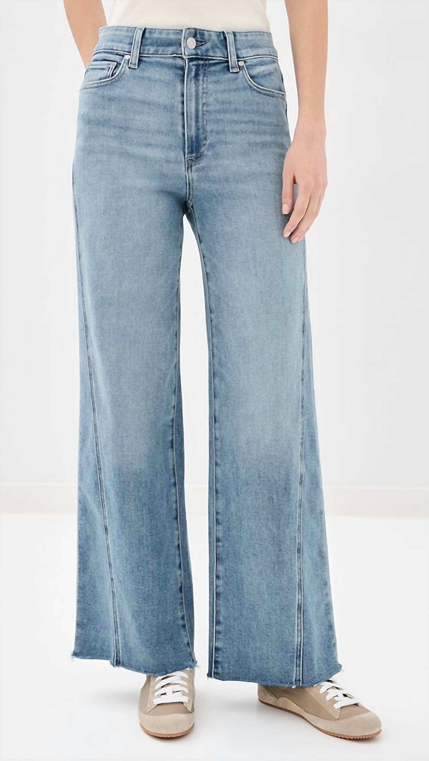 Paige - Anessa Twisted Seam Raw Hem High Waist Wide Leg Jeans