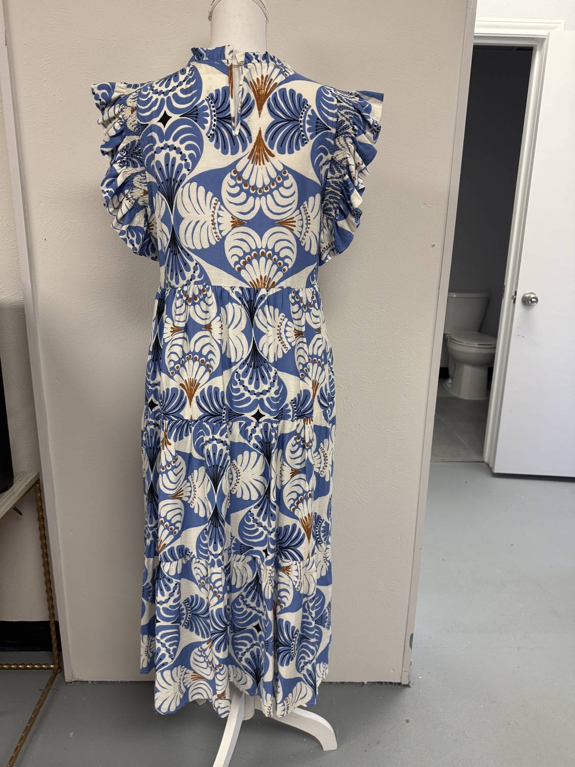 Jodifl - Women's Ruffled Sleeves Boho Floral Tiered Midi Dress