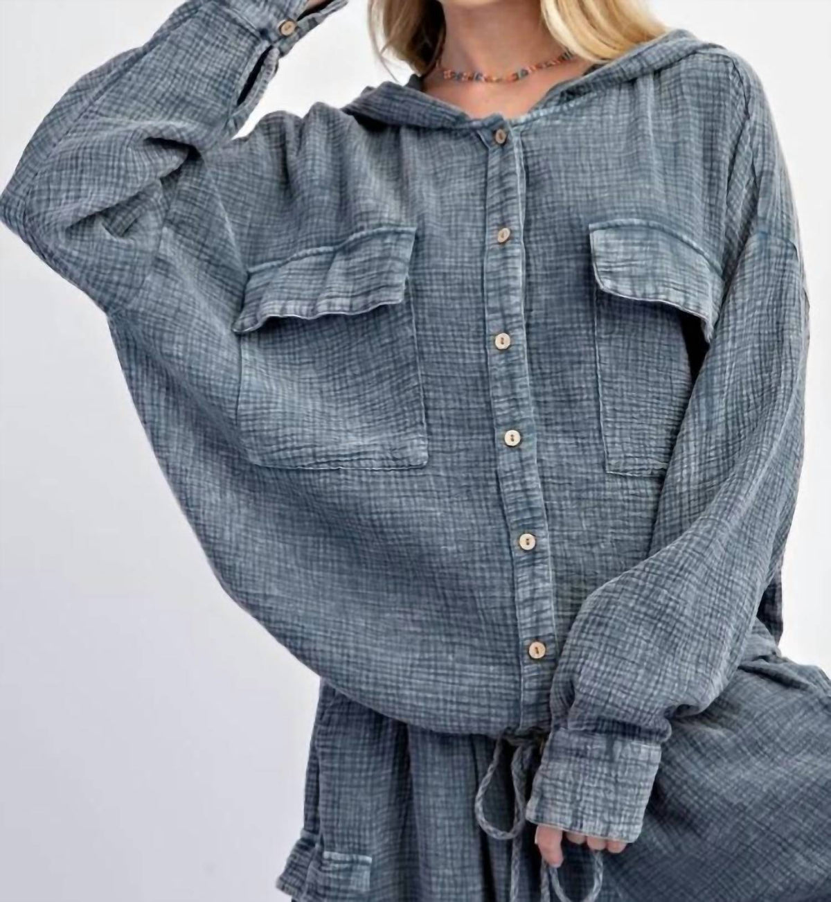 Easel - Button Down Cotton Gauze Hoodie