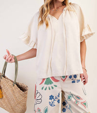 Easel - Washed Chambray Woven Top