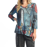 Jess & Jane Granada Light Knit Asymmetric Hem Top in blue - women's blouse