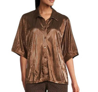 John Mark - Shimmer Pleat Button Front Blouse
