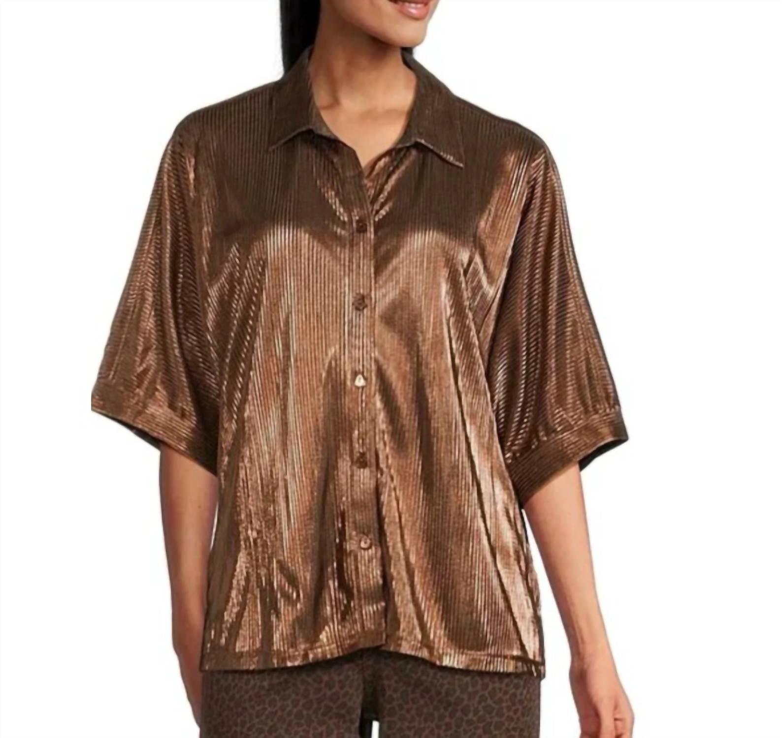 John Mark - Shimmer Pleat Button Front Blouse