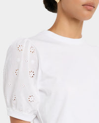 FRAME The Lace Sleeve Tee in white - women's t-shirt - view 4