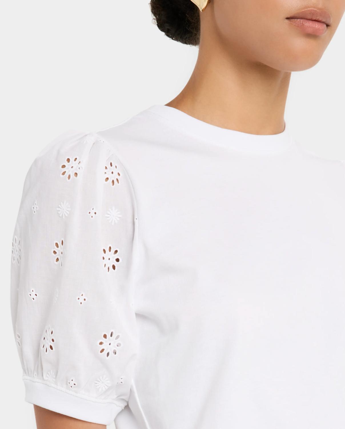 FRAME The Lace Sleeve Tee in white - women's t-shirt - view 4