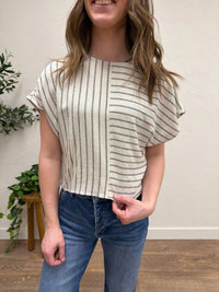 Fun 2 Fun Mixed Stripe Dolman Top in dark natural - women's blouse