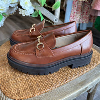 SODA Women's Theos Platform Loafer in cognac - women's flats - detail view