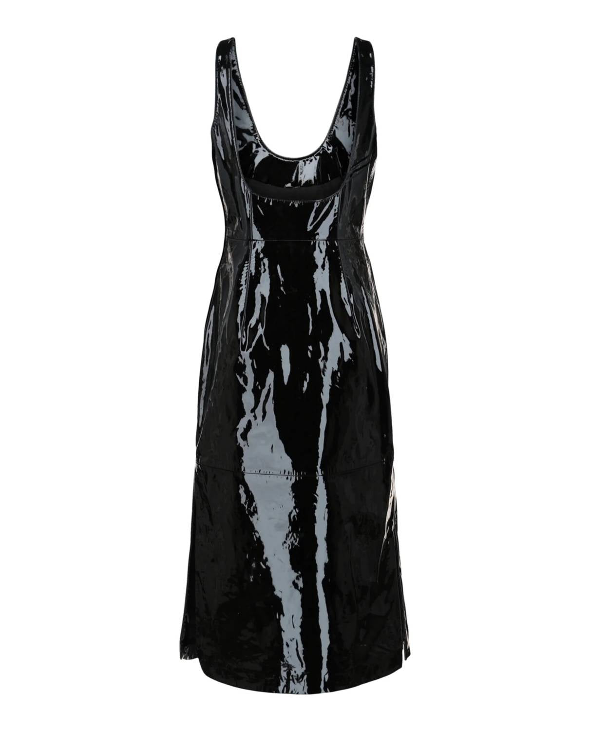 Salvatore Ferragamo - Women's Scoop Neck Patent Leather Midi Dress