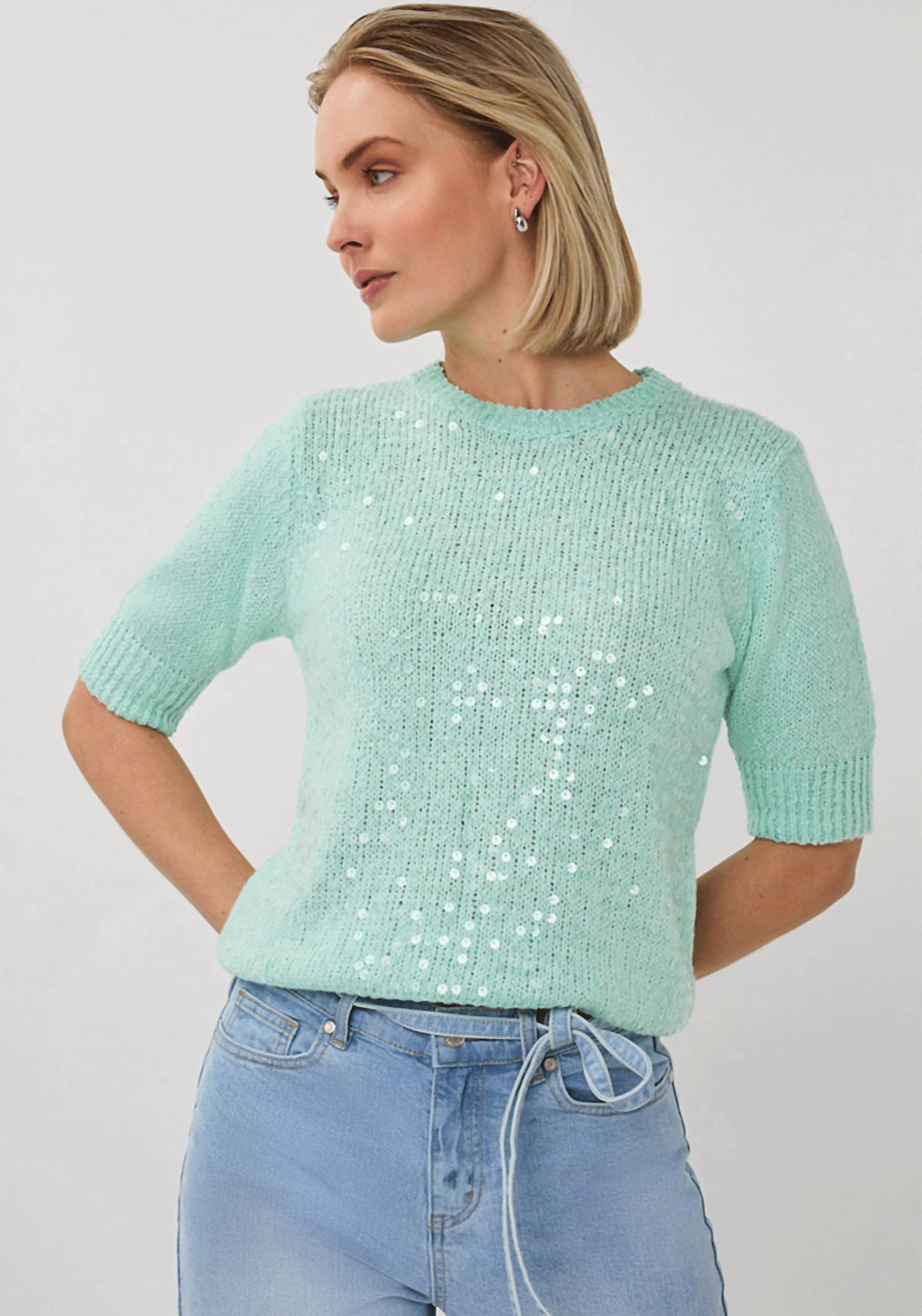 Esqualo - Sequin Short Sleeve Sweater