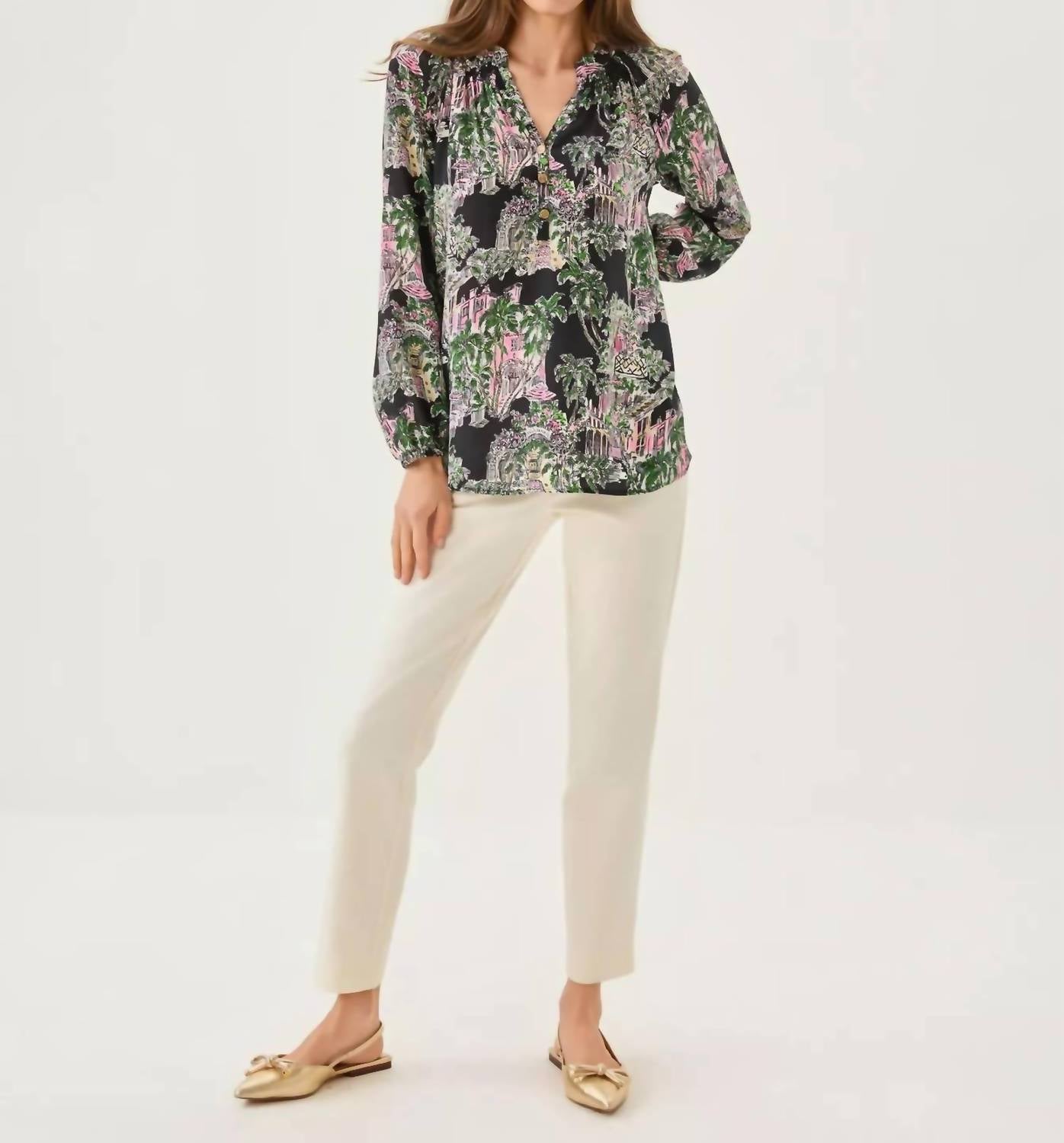 Lilly Pulitzer Elsa Silk Top in onyx pb anniversary toile - women's blouse - alternate view