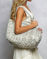 Pol - Women's Hand Block-printed Quilted Floral Tote Bag