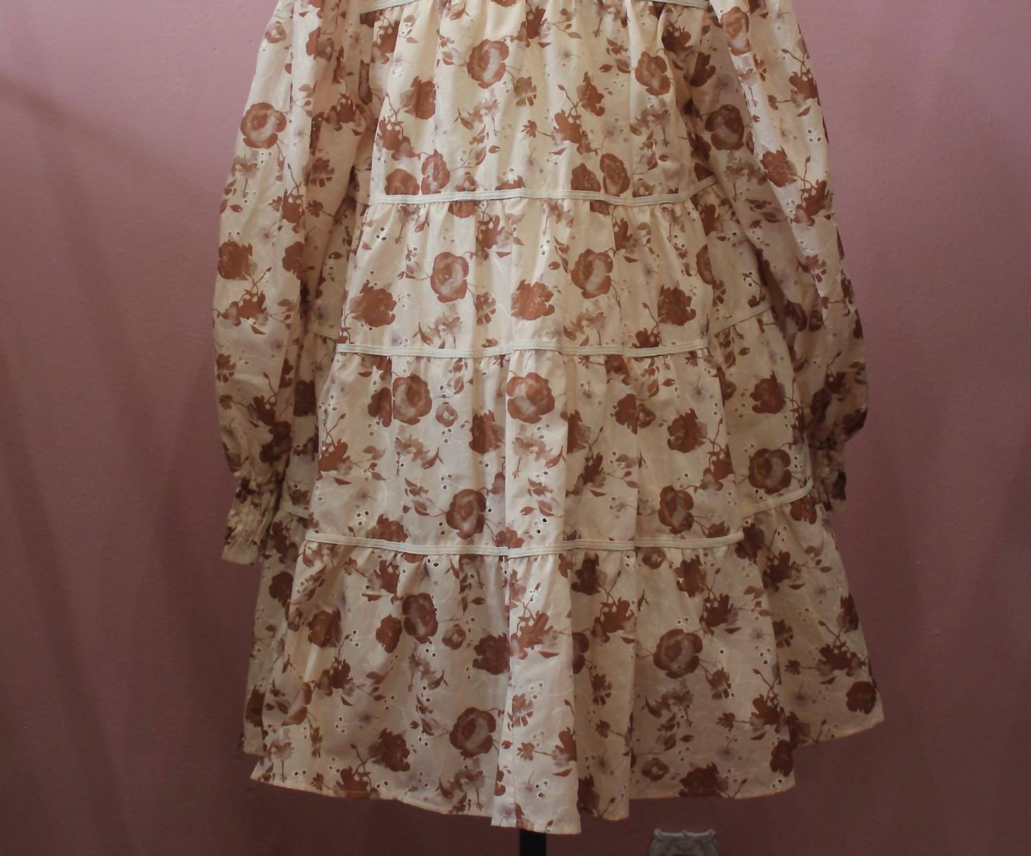 Aureum Embroidered Tiered Mini Dress in camel - women's dress - detail view