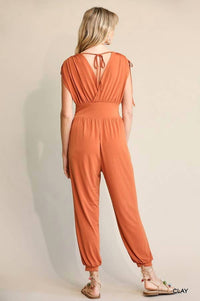 Bns - Ruched Drawstring Detail Jogger Jumpsuit With Pockets