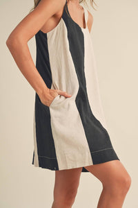 MIOU MUSE Color Block Mini Dress in beige black - women's dress - view 5