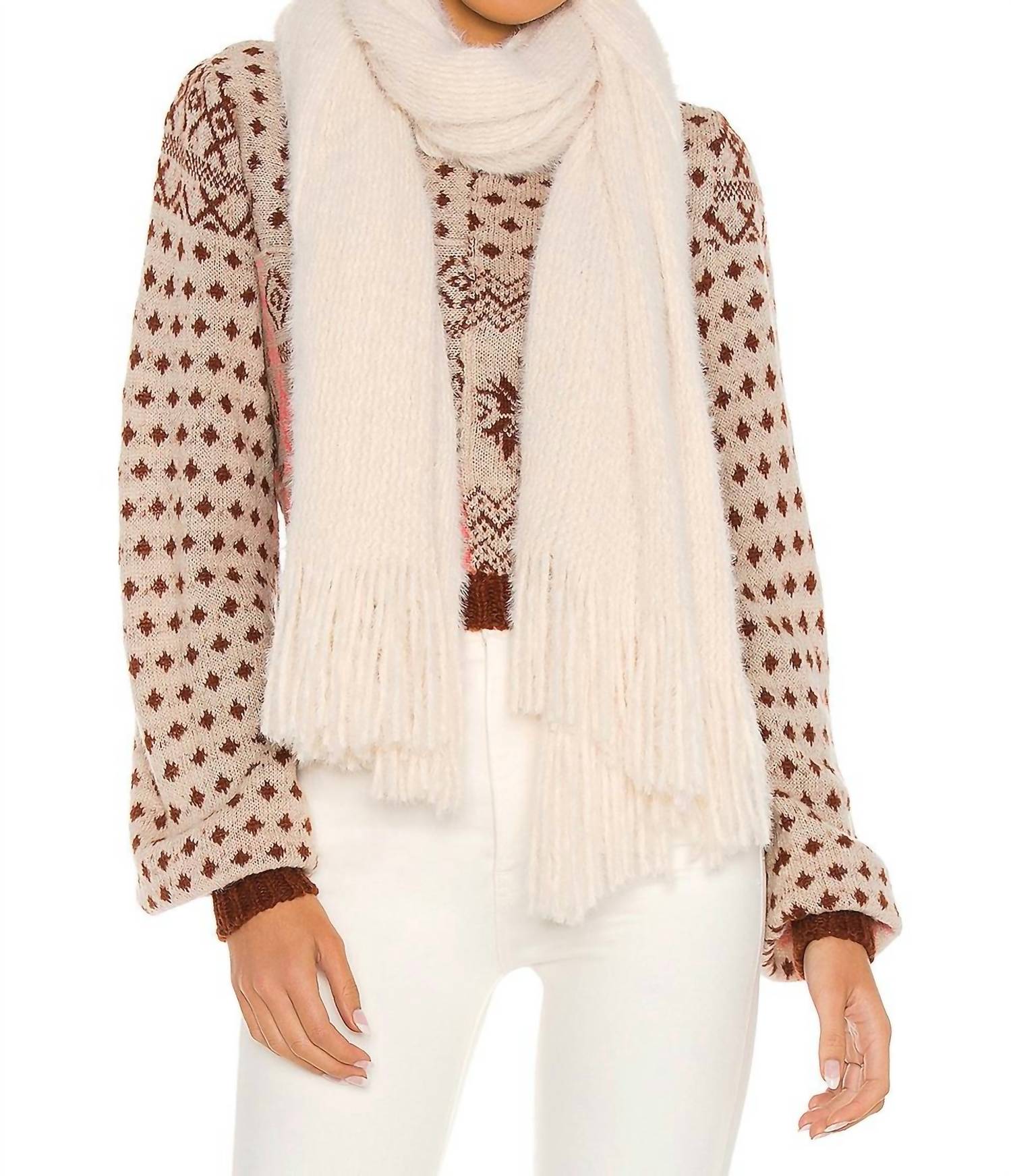 Free People Whisper Fringe Blanket Scarf in ivory - women's scarf - detail view