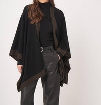REPEAT cashmere Cashmere Blend Poncho With Contrast Border in black brown - women's sweater - view 7
