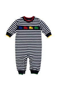 Florence Eiseman Kid's Stripe Knit Dump Trucks Longall in navy white - kids' item