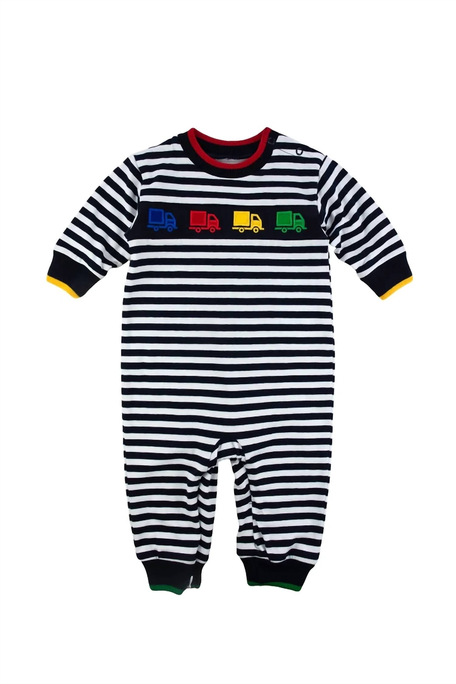 Florence Eiseman Kid's Stripe Knit Dump Trucks Longall in navy white - kids' item