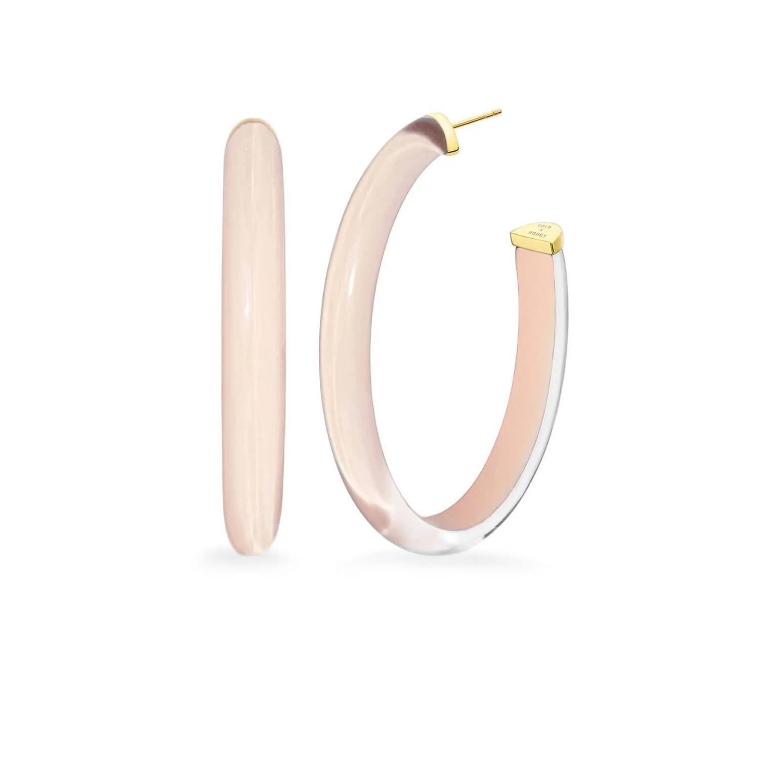 Gold & Honey - Women's Xl Oval Illusion Neutral Lucite Hoop Earrings