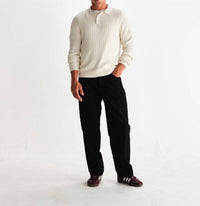 Wax London Oban Polo Shirt in ecru - men's long sleeve top