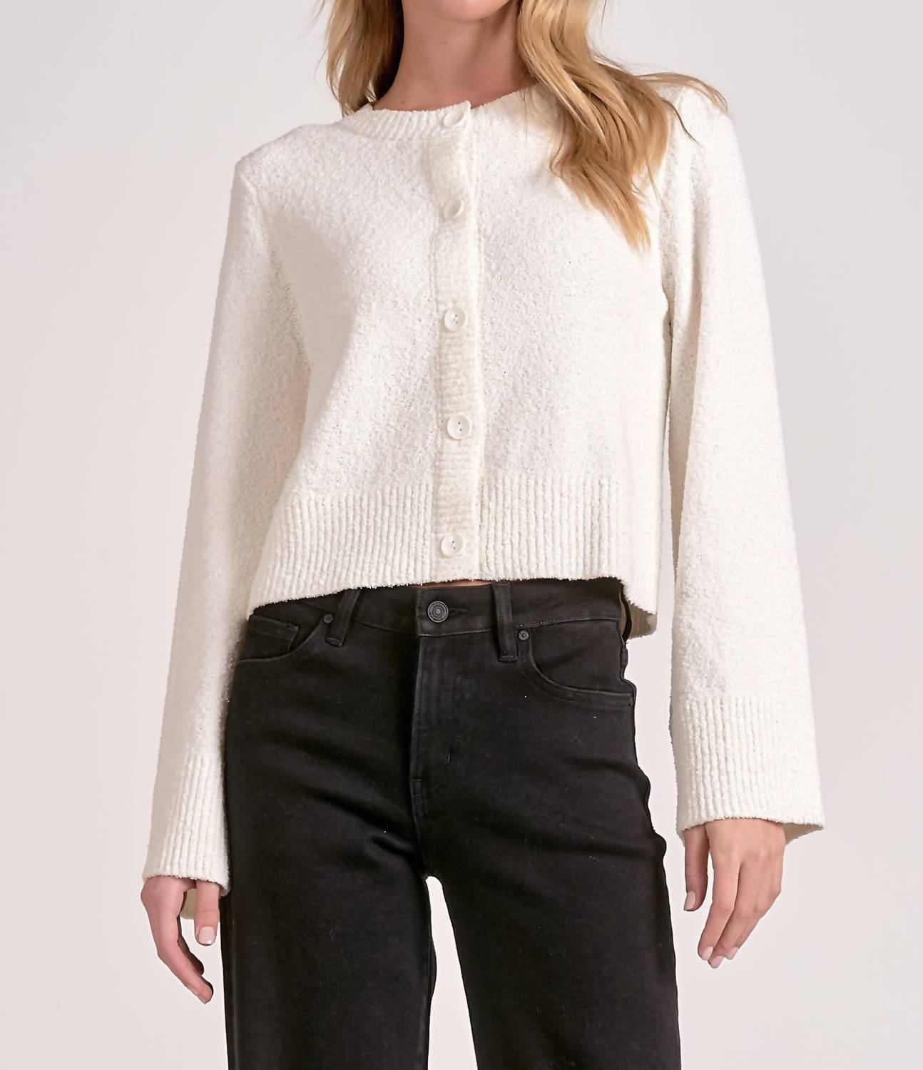 ELAN Flair Sleeve Cardigan in ivory - women's cardigan