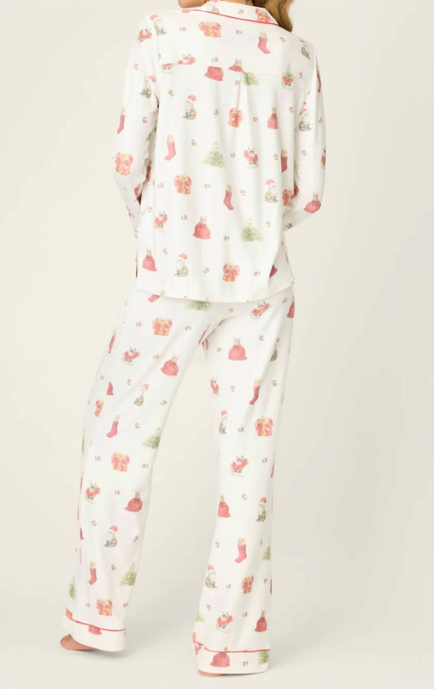 Pj Salvage - Feline Festive Cat Print Pajama Set