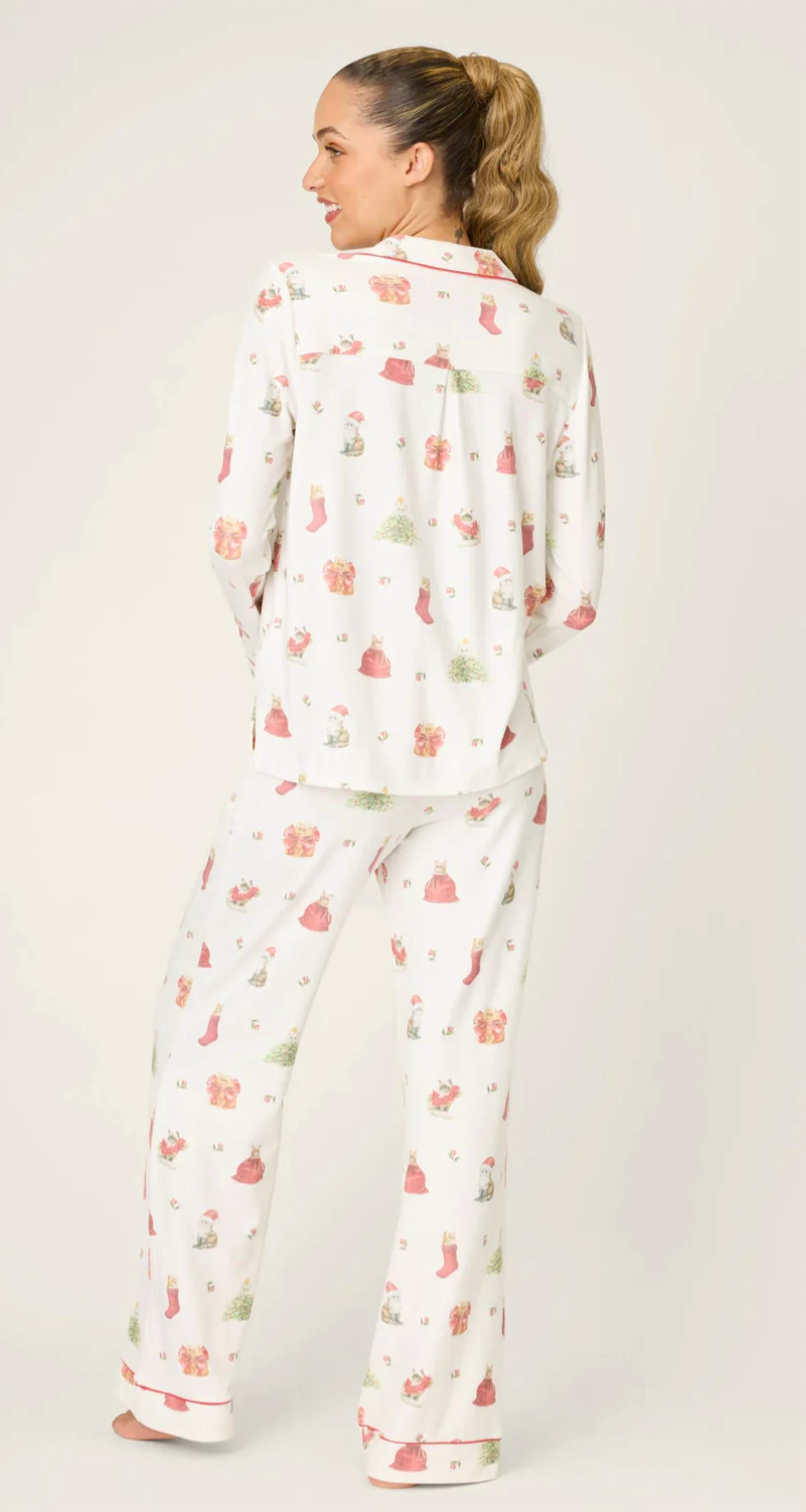 Pj Salvage - Feline Festive Cat Print Pajama Set