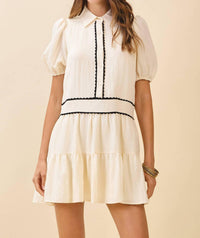 TCEC Scalloped Trimmed Button Placket Baby Doll Dress in natural - women's dress
