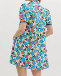 Entro - Floral Puff Sleeve Mini Dress With Contrast Trim And Pockets