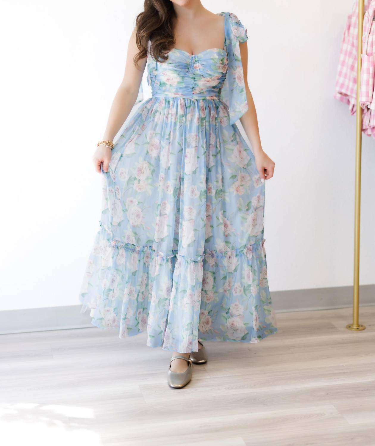 Mable - Organza Ruched Tiered Midi Dress