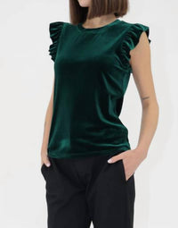Another Love North Velvet Ruffle Top in rainforest - women's blouse - detail view