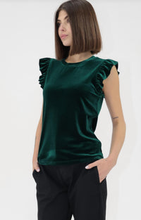 Another Love North Velvet Ruffle Top in rainforest - women's blouse - alternate view