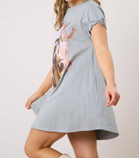 FANTASTIC FAWN Sequin Horse Mini Dress in dusty blue - women's dress - alternate view
