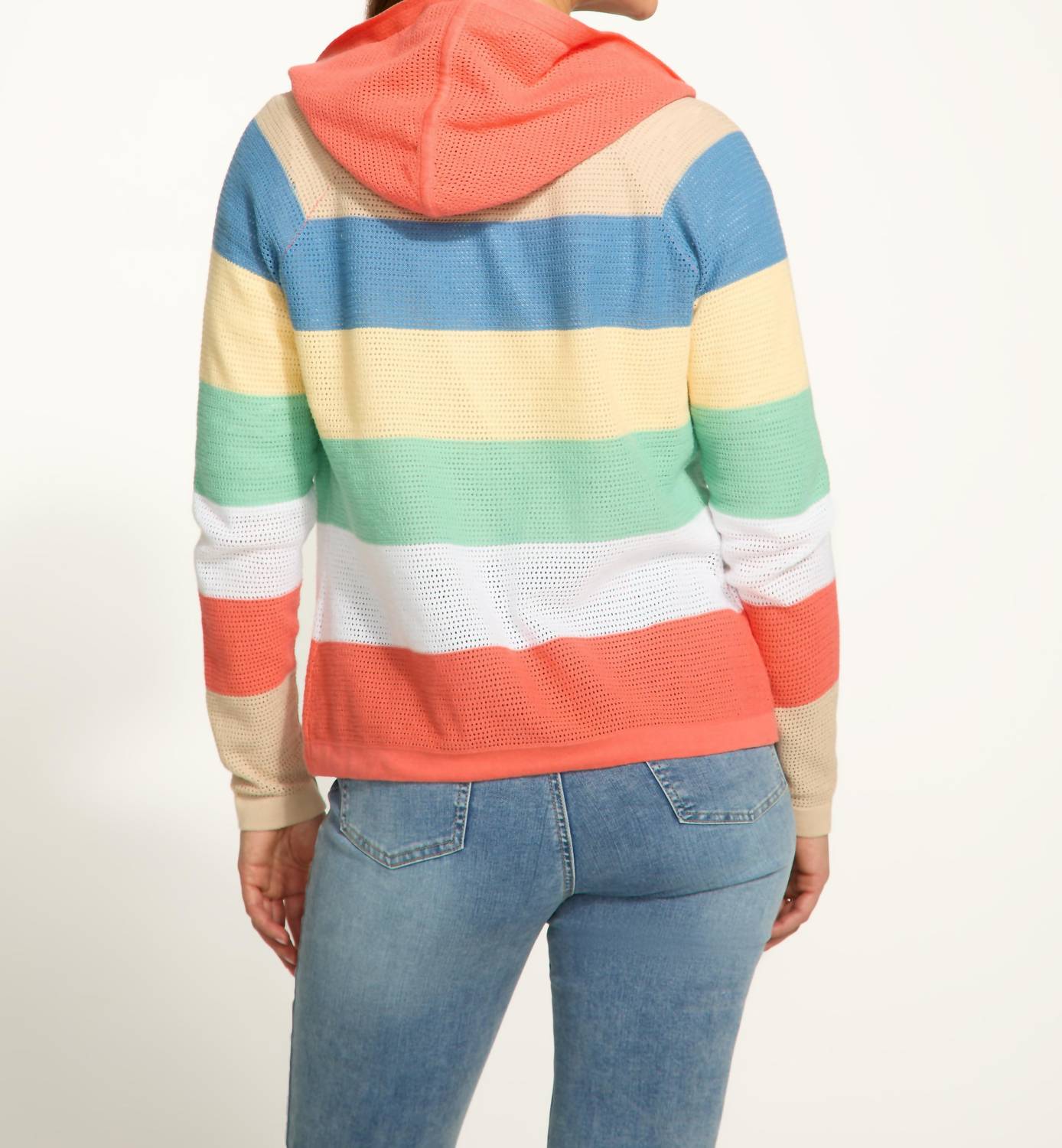 Fdj - Striped Pointelle Hooded Cardigan