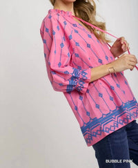 Umgee - 3/4 Sleeve Embroidery Ruffle Top