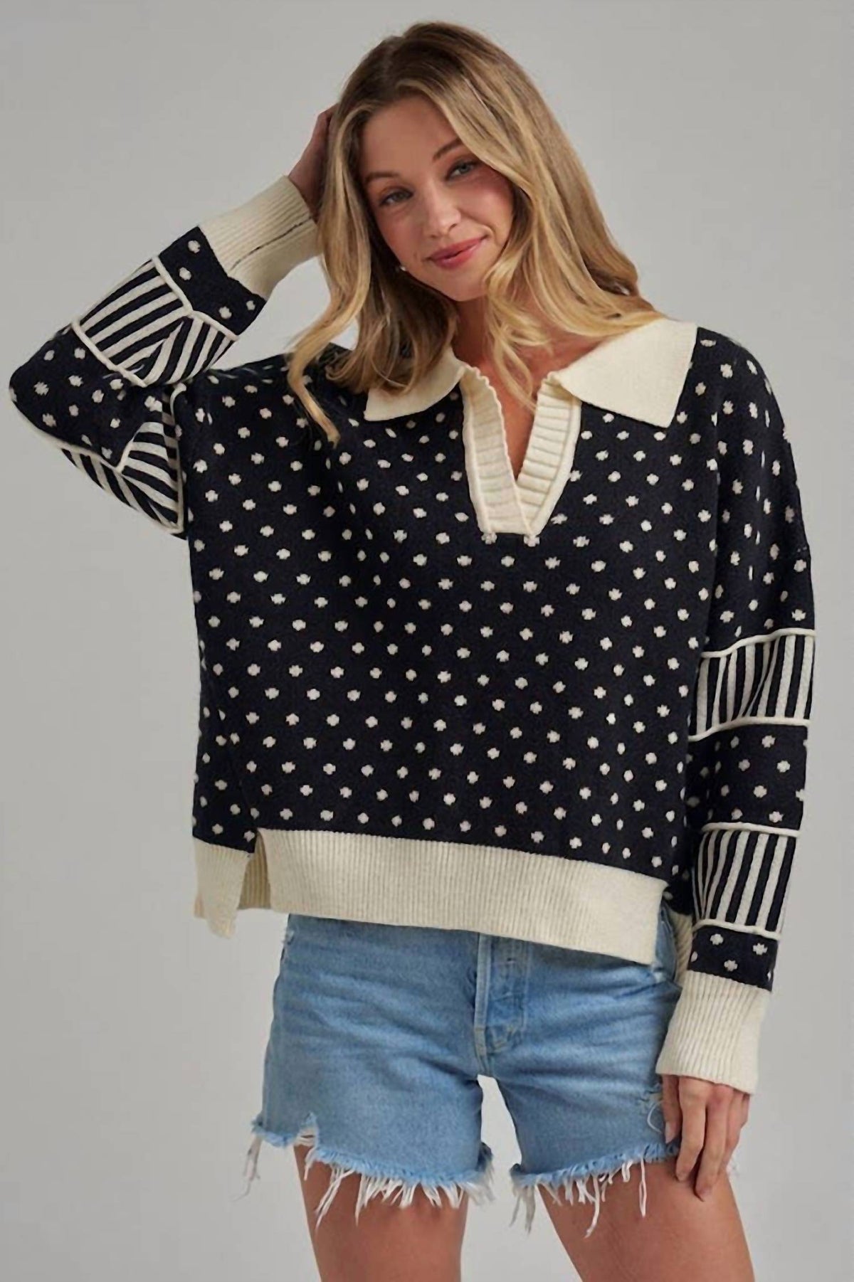 Bon - Just For Fun Polka Dot Collar Sweater