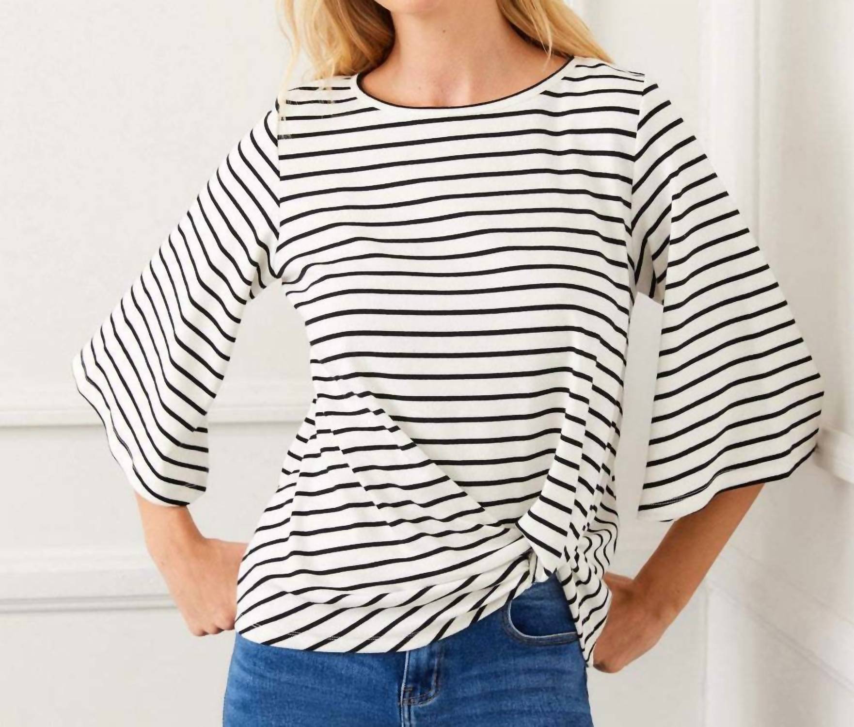 Karen Kane - Stripe Flare Sleeve Pick-Up Top
