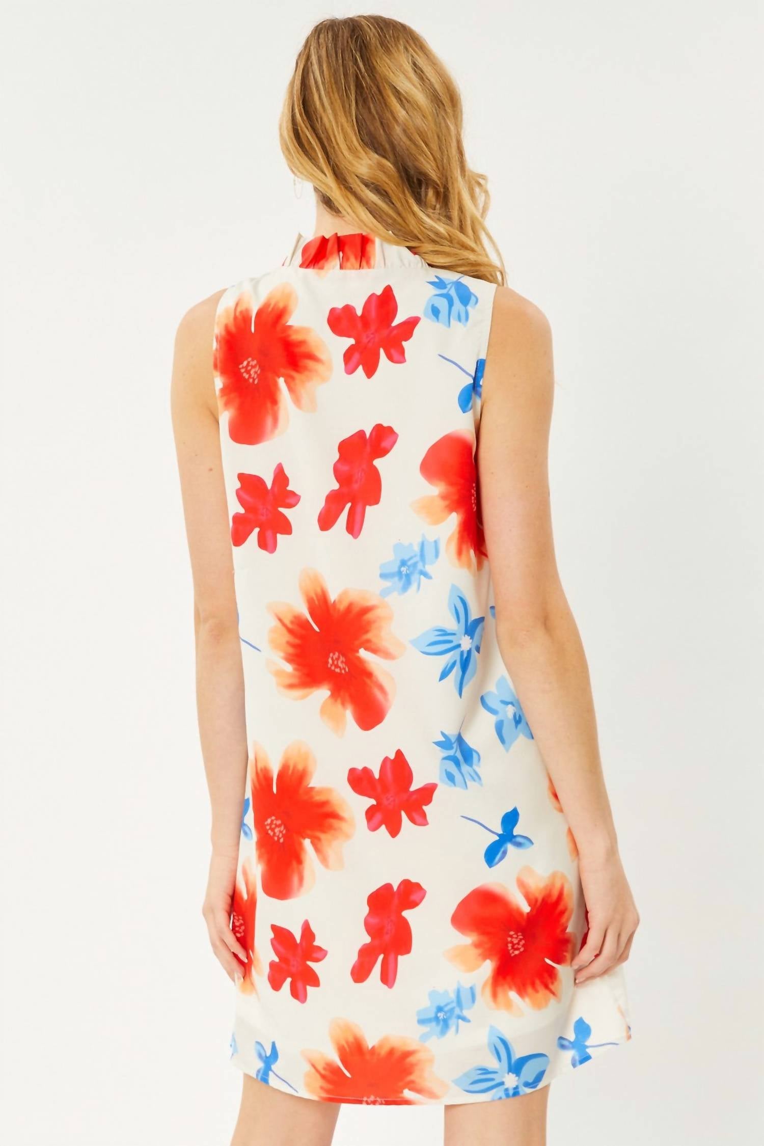 Sleeveless Ruffled V Neck Dress With Lining