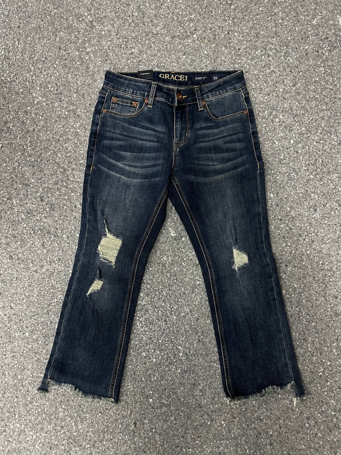Grace In La - Women's Distressed Denim Capri Jean