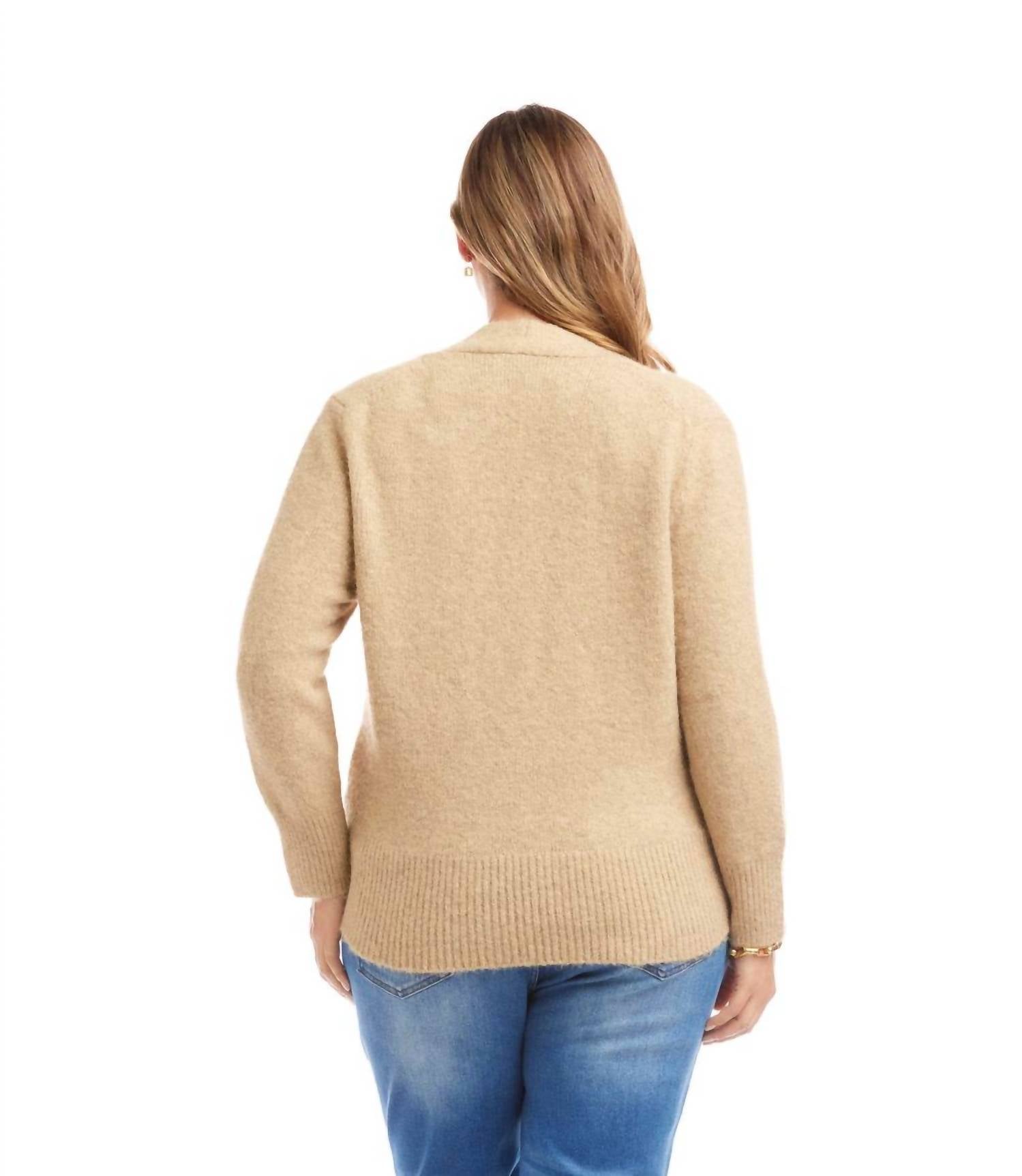 Karen Kane Wrap Sweater - Plus in wheat - women's sweater - alternate view