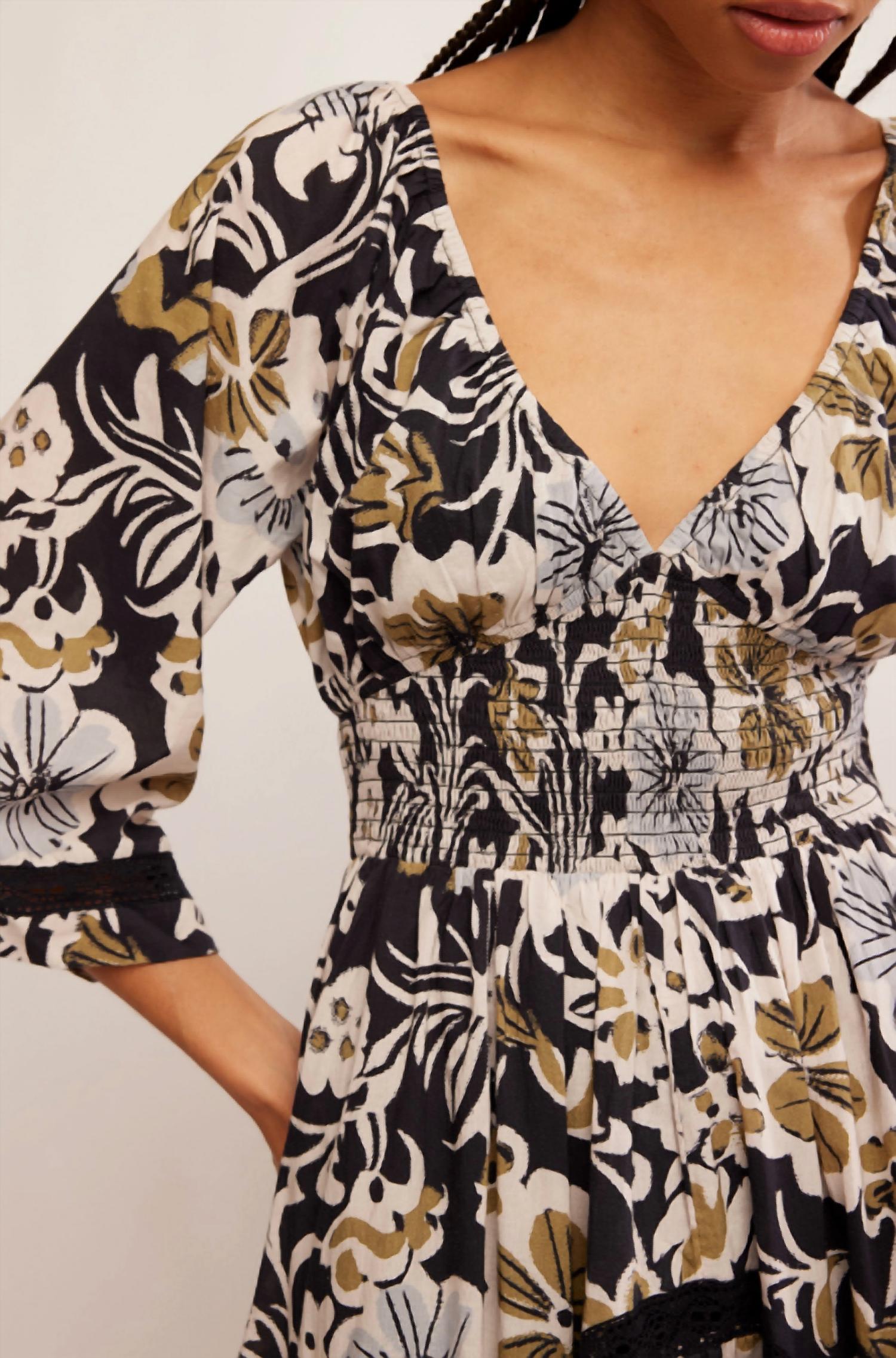Free People Printed Dixi Maxi Dress in black combo - women's dress - detail view