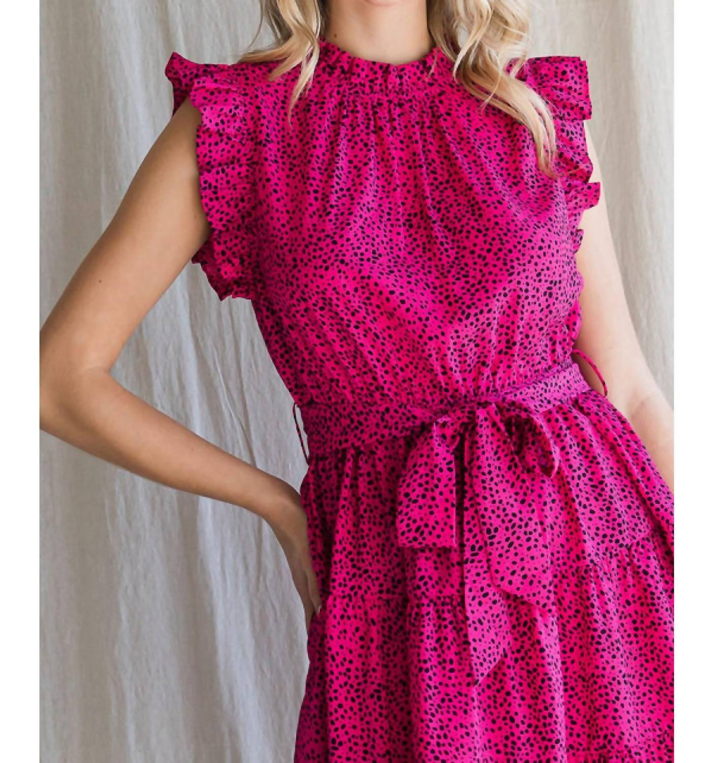 Jodifl - Frilled Neck Ruffle Sleeve Dress With Pockets