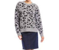 Karen Kane Metallic Animal Print Crewneck Sweater in gray with black - women's sweater