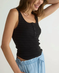 Bella Dahl Tank Henley Top in black - women's tank top - detail view