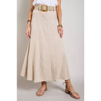 Sweet Generis - Linen Maxi Flare Skirt With Trim Belt